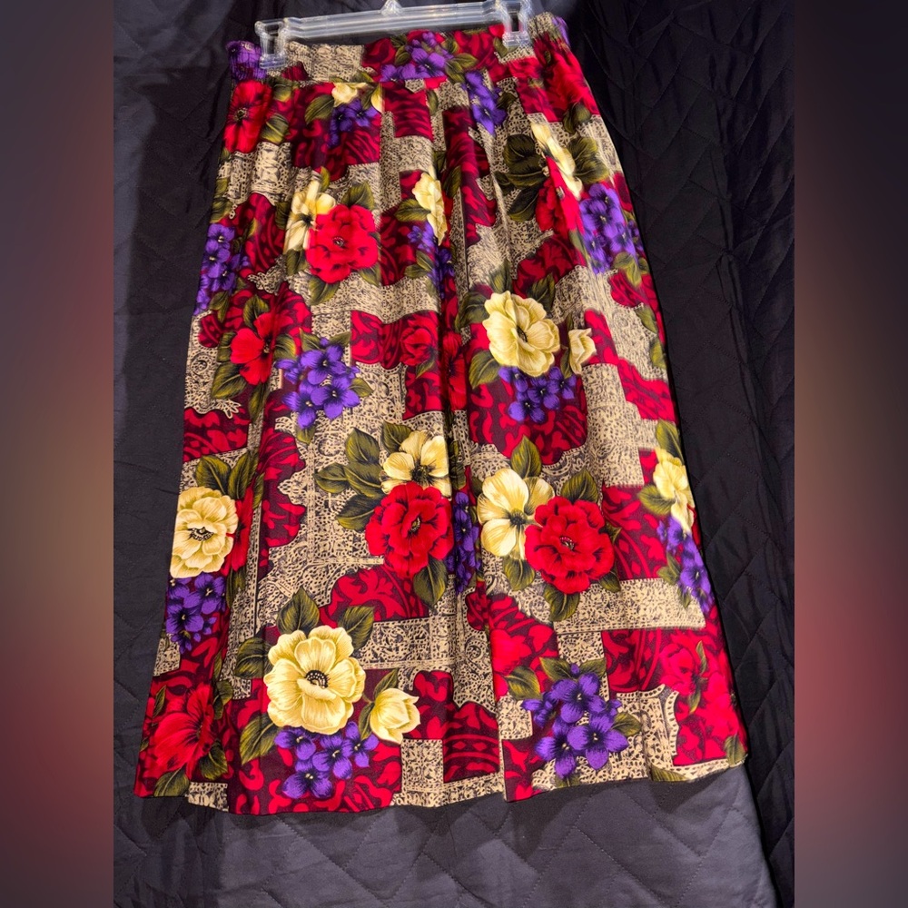 Floral A-Line Skirt - Red, Yellow, Purple